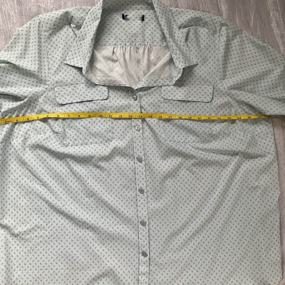 Blue Teardrop Print Long Sleeve Button Up Shirt Zip Pocket 2X Career Office Wear - Picture 9 of 14